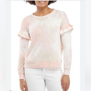 NWT Cupio Pale Pink Tie Dye Sweatshirt w/ Ruffle Trim - Size XLarge